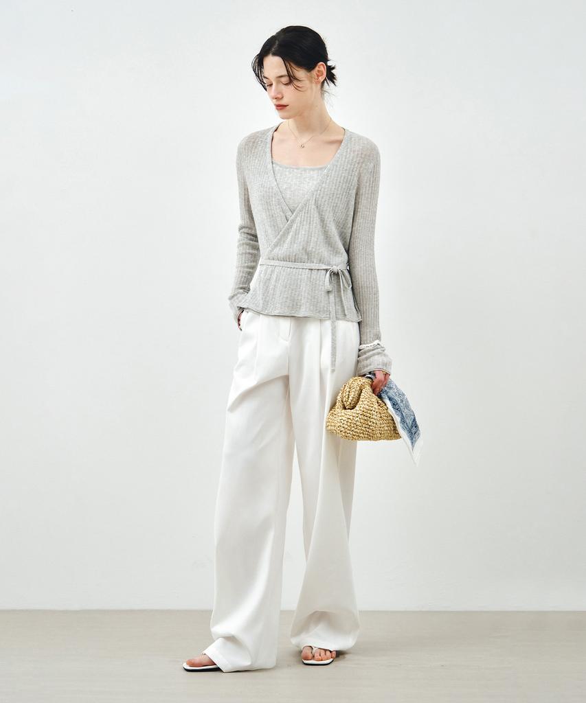 MONGDOL [Set] Sheer Linen Wrap Knit & Sleeveless Grey Mdkt124Gray
