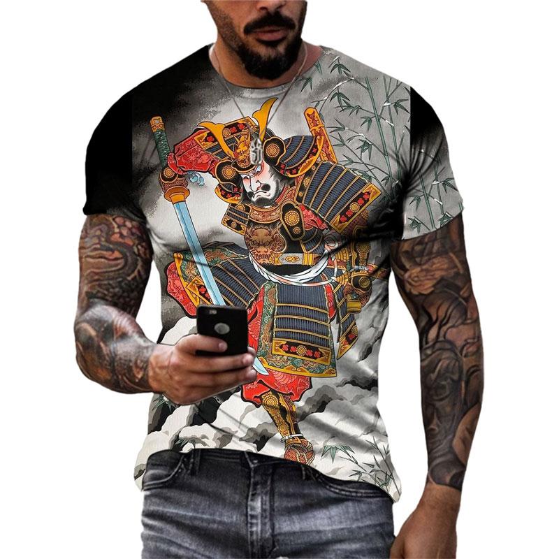 Summer Fashion Japanese Samurai Cool T Shirt Men Trend Casual Printed Streetwear O-neck Short Sleeve Quick-drying T-shirt