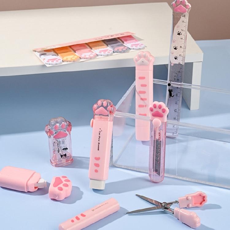 9 Pcs Cats Paws Stationery Set Eraser Correction Tape Pencil Case Class Reward Prizes Learning Gift Box for School