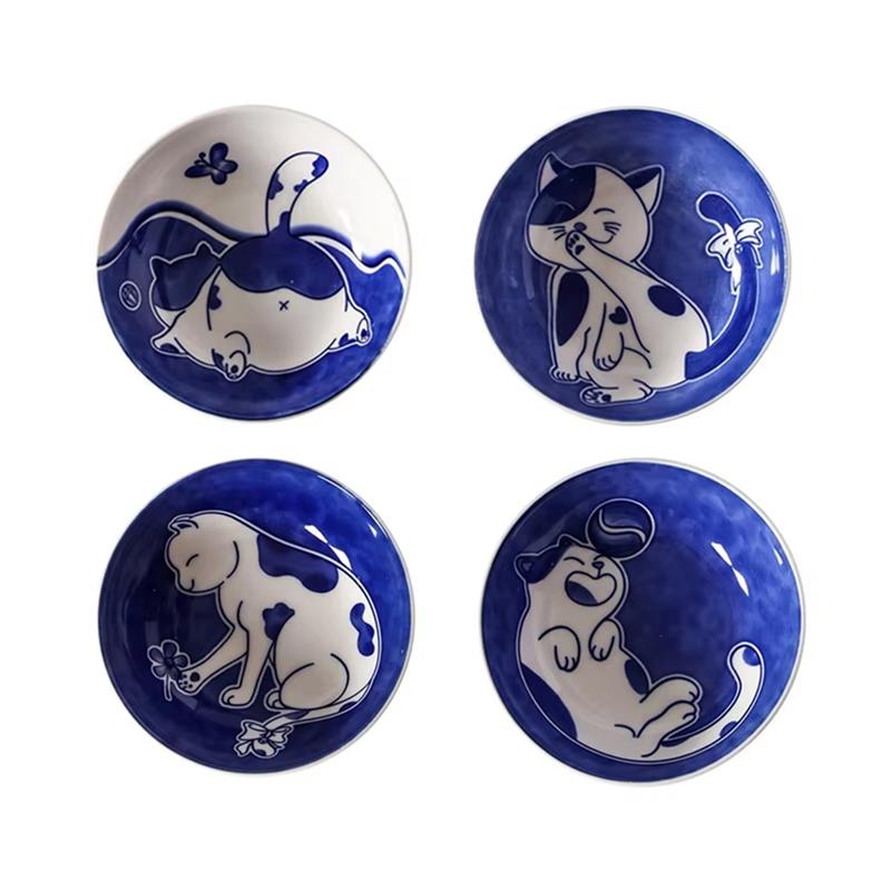 Cat Sauce Dishes - Japanese Style Sushi Plate, Cute Cartoon Water Drop Shaped Dessert Tableware