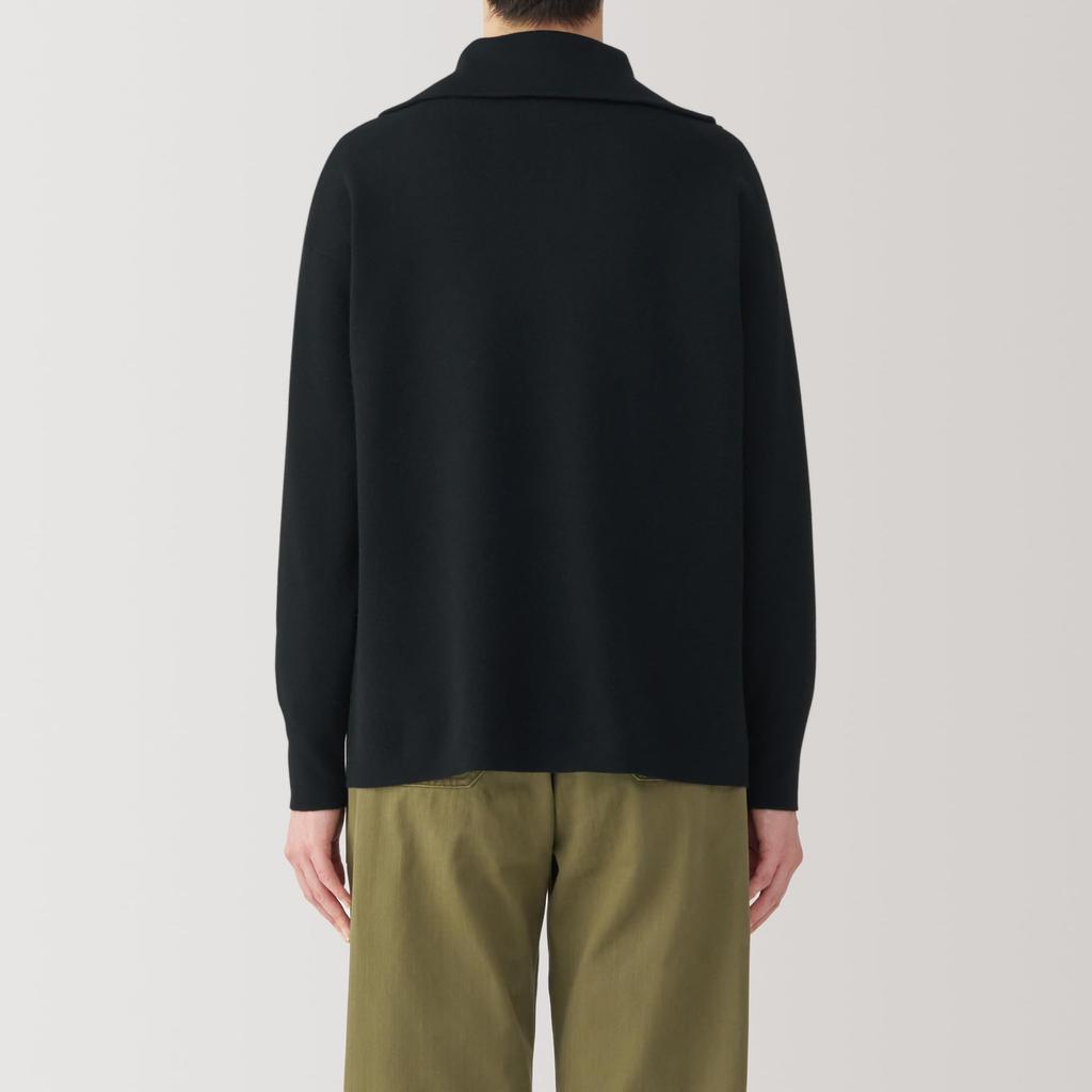 MUJI Washable Milan Rib Knit Size BA1OZA4A Women's Half-Zip Sweater, Black, L,