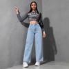 Jeans Damen Vintage Weitbein Hose Denims Hohe Taille Gewaschen Distressed Basics Gerade Hose 2025 Streetwear Bodenlang