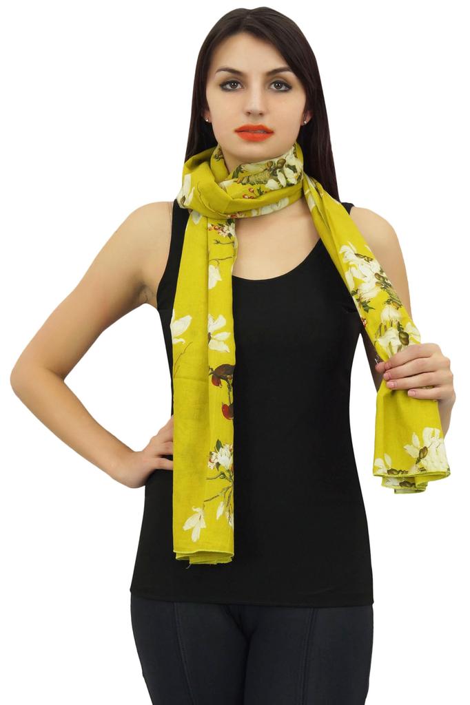 Phagun Floral & Bird Print Women Neck Wrap Scarf Sarong Cotton Voile