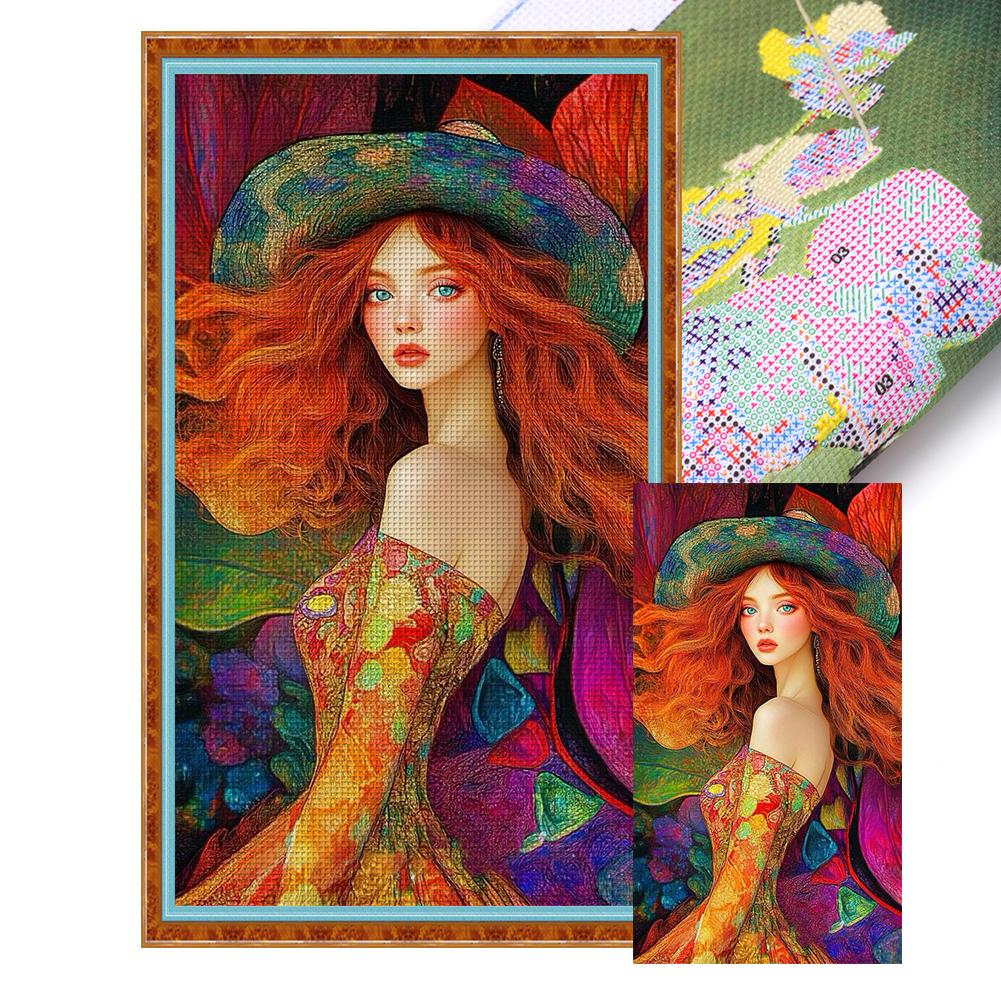 Tam Nakış Eko-pamuk İplik 11CT Baskılı Kız Çapraz Dikiş Seti Sanatı