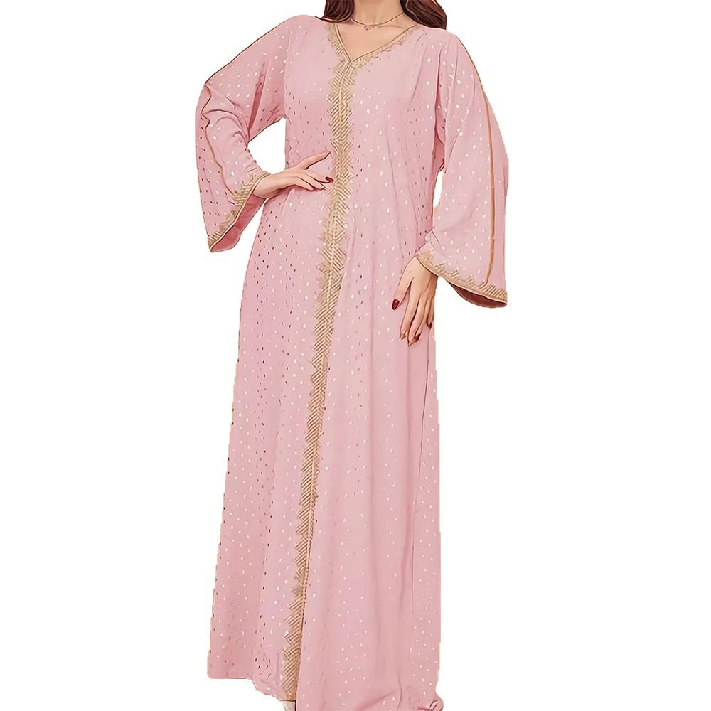 Elegant 2025 Dubai Dress: Gold Stamped Robe for Women from Middle East, Indonesia, Turkey