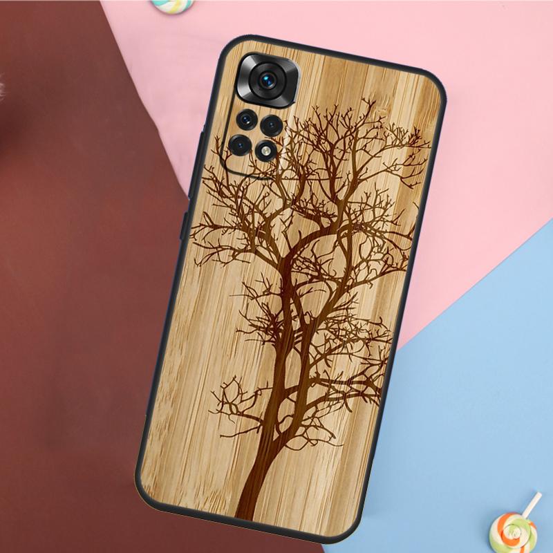 Tree Flower Bamboo Wood Cover For Xiaomi Redmi Note 13 Pro 14 12 11 9 10 9S 10S 11S 12S Redmi 10C 12C 13C 14C Case