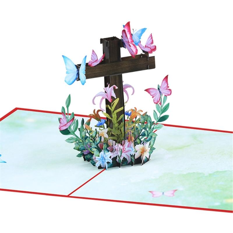 Religious Crosses Easters Card,3D Popup Easters Card,Religious Sympancy Card,Condolence Card with Message Note Envelope
