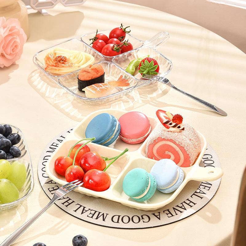 1PC transparent handle with four compartments for snacks, fruits, children's plates, kitchen ingredients, scallions, ginger, gar