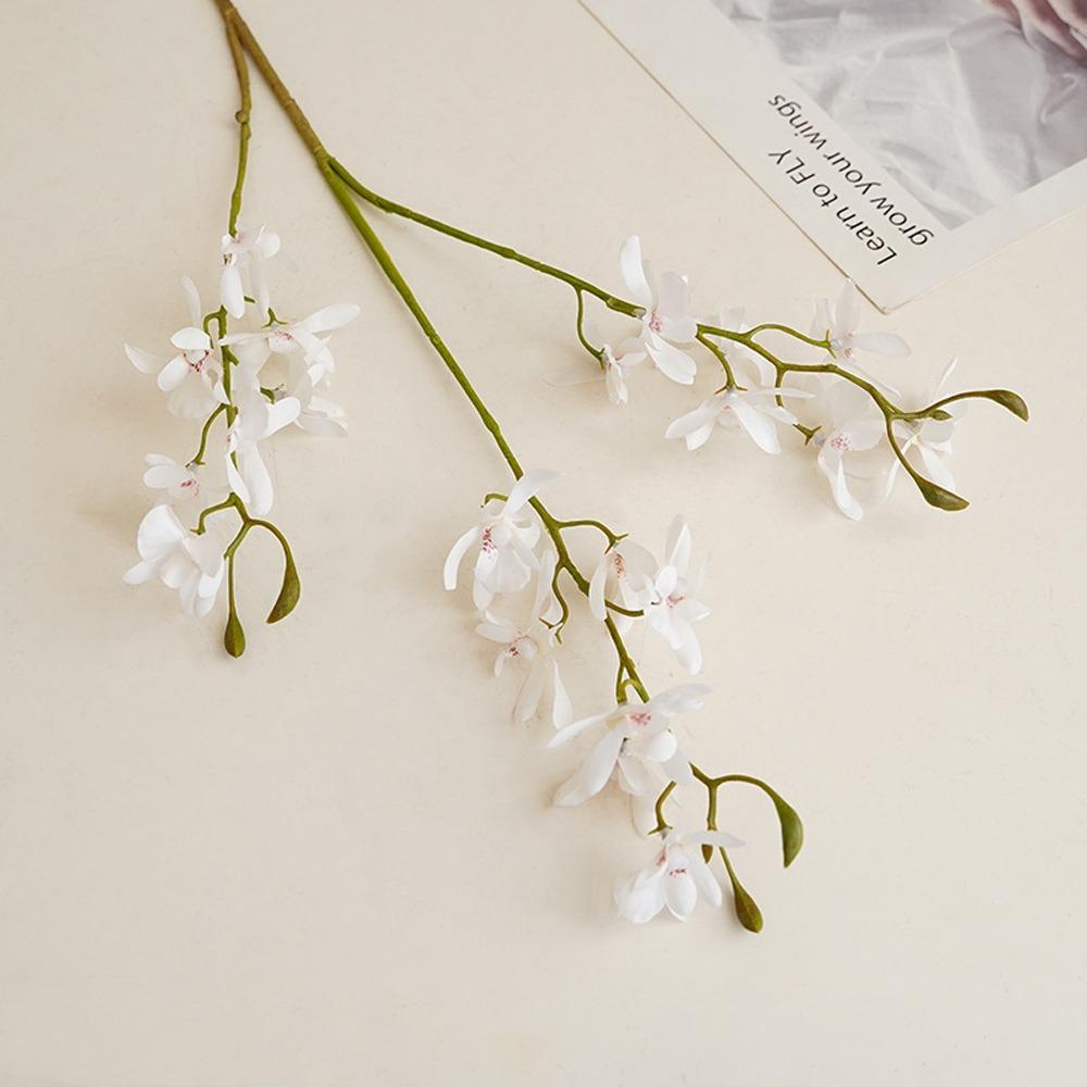 

Реалистичные ветки цветка цимбидиума 3-разветвленные искусственные цветы орхидеи домашний декор для офиса белый