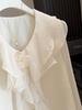 Women's French Ruffle Polka Dot Chiffon Shirt - Spring 2026 Design, Long Sleeve