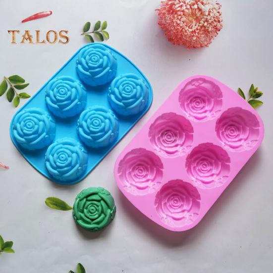 Kuchenform, flexibel, antihaftbeschichtet, Rosenblütenform, Silikonform, 6 Gitter, Pralinen, Geleeform für die Küche zu Hause