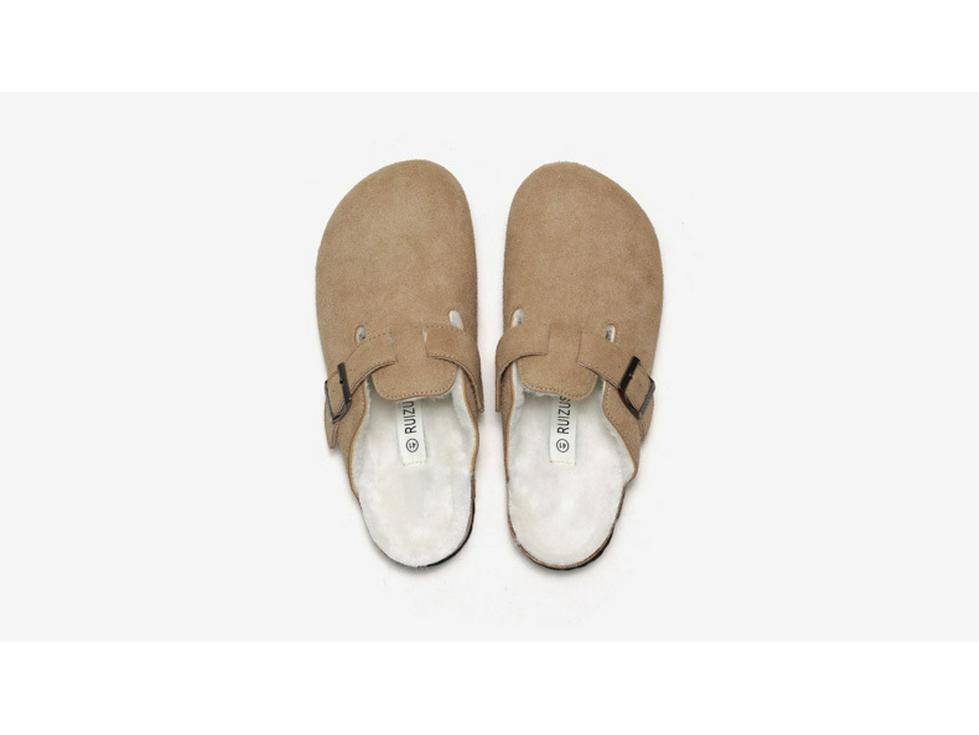 RUIZUSTOCK Winter Cork Slippers: Warm Velvet & Cotton Sandals for Men and Women, Frosted for Outdoor Wear