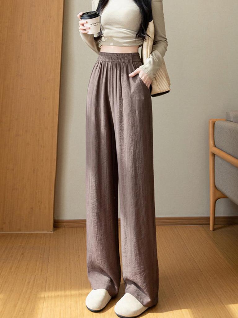 Women's Summer Loose Wide-Leg Linen Pants - Lightweight Ice Silk, Versatile Straight Leg Style, Casual Yamamoto Design