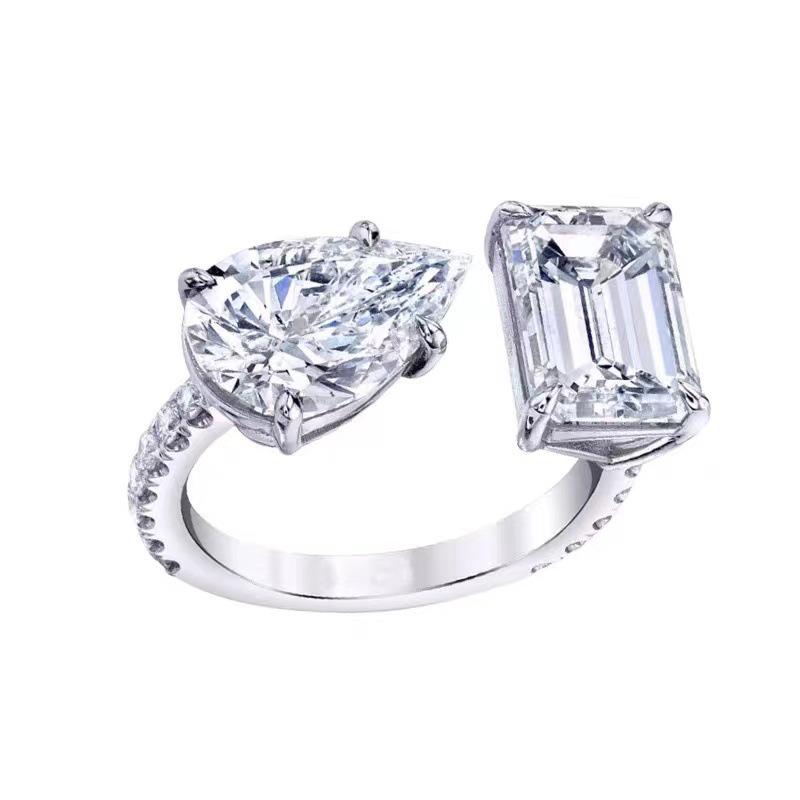 Korean Minimalist Zirconia Diamond Adjustable Triple-Layer Index Finger Ring for Women Open Adjustable