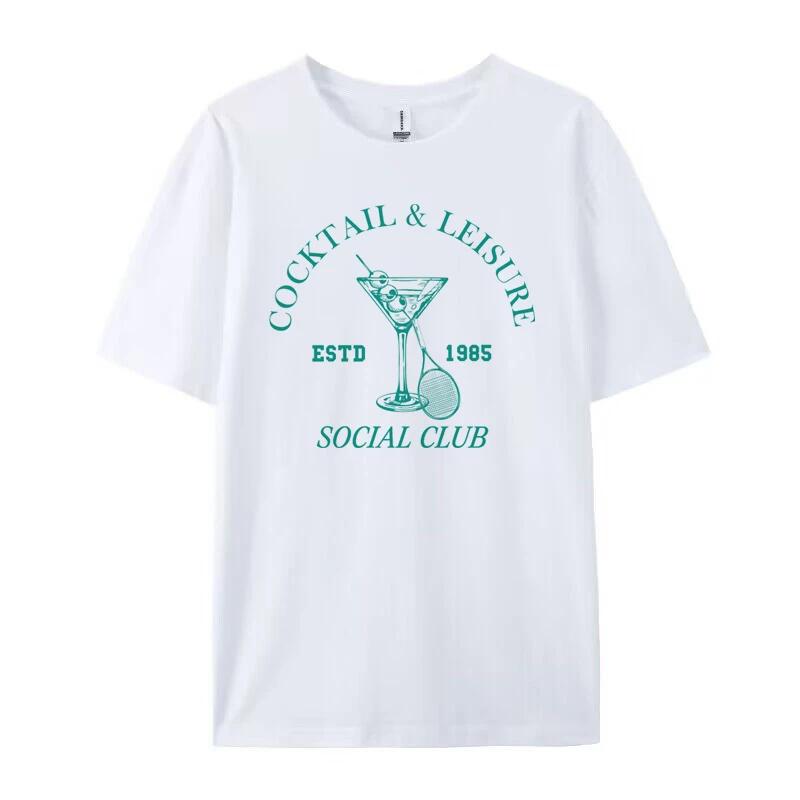 

Cocktail Leisure Retro Graphic Tees Women Vintage Tennis Sport TShirt Short Sleeve Cocktail Lover T Shirt Unisex Vacation Tops S