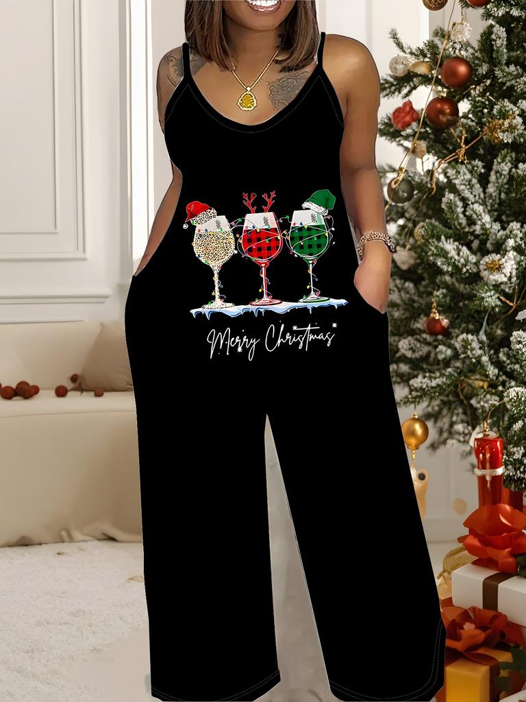 Women's Fashion Jumpsuit, Plus Size Clothing Daily Casual Fashion Wear, Graphic Christmas Printing Design,  Party Parties, Christmas Clothing
