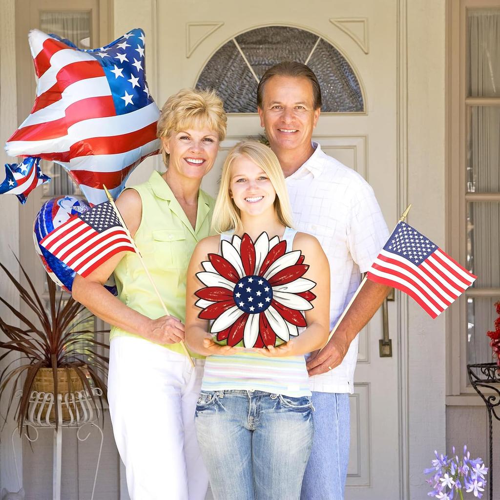 Wooden 4th of July Decoration Door Wreath for Front Door Sign Star Wall Signs, Independence Day Patriotic Day Wreath Welcome Memorial Day Hanging for