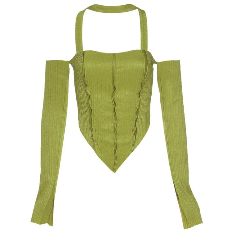 Sexy Wrapped Chest Strap Long Sleeve Blouse Slim Fit Cropped Top Ladies Halter Camisole Fashion