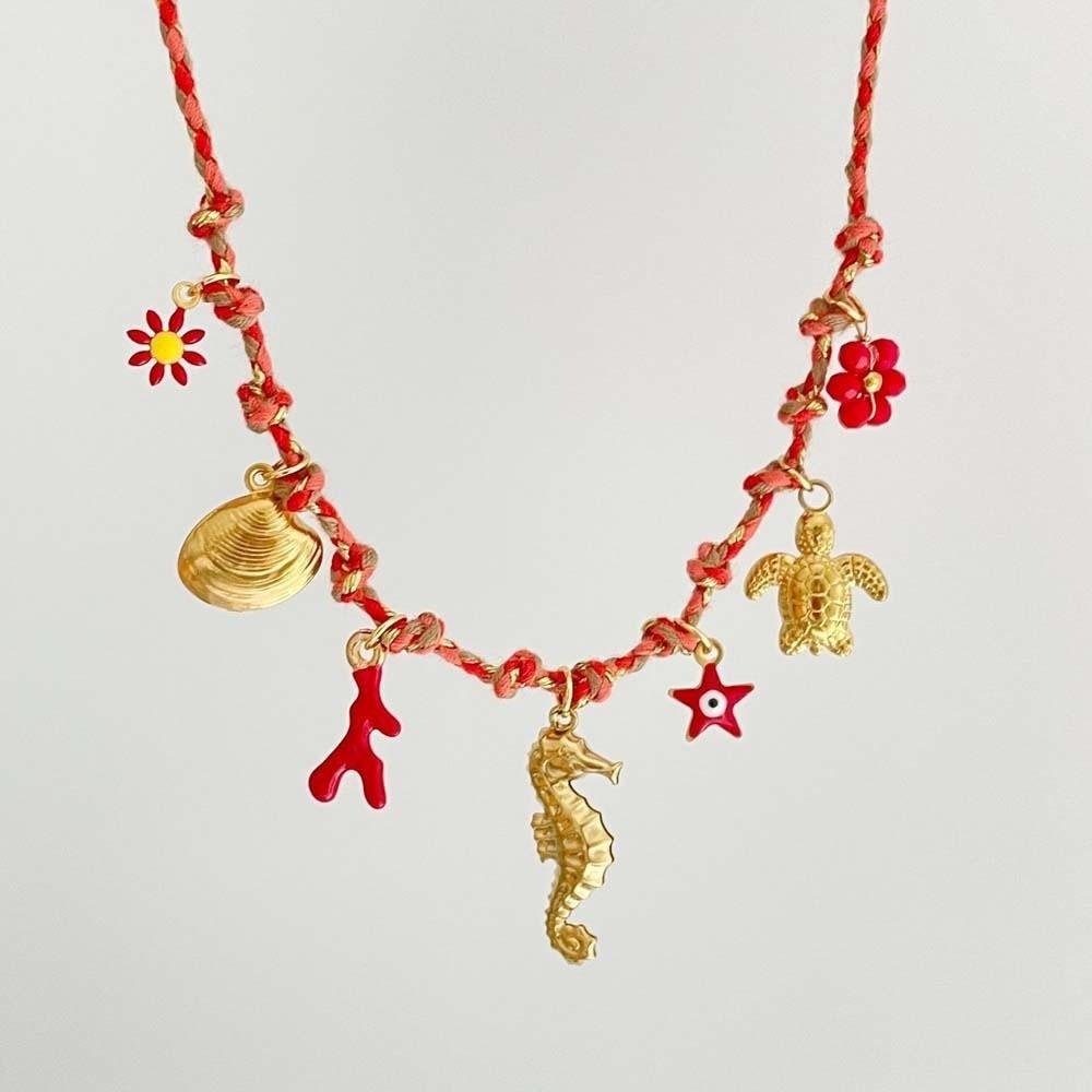 3D Plated Enamel Necklace Movable Mini Metal Sun Necklace Enamel Seahorse Neck Pendant  Accessories