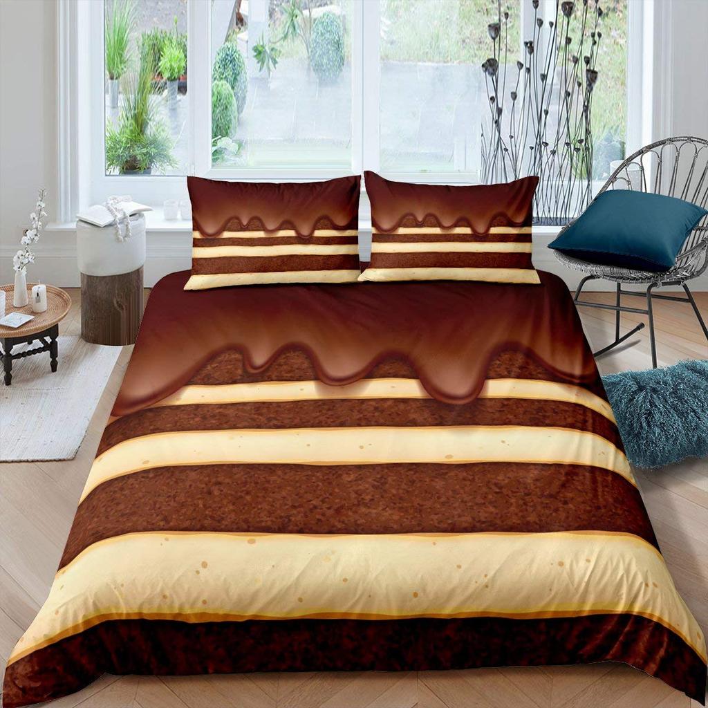 Chocolate Bedding Set Dessert Theme Comforter Cover Set for Child Youth Lady,Food Fluid Duvet Cover Novelty Funny Quilt Cover