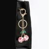 Cherry Shaped Keychain with Rhinestones Versatile Charm for Keys and Bags Fruit Shaped Keyring Pendant Purse Decoration