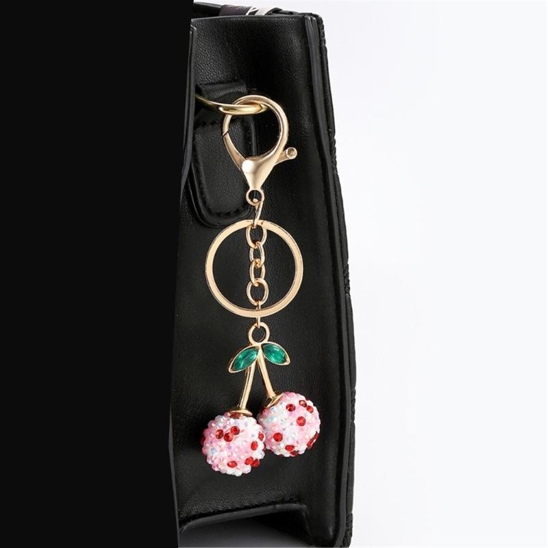 Cherry Shaped Keychain with Rhinestones Versatile Charm for Keys and Bags Fruit Shaped Keyring Pendant Purse Decoration