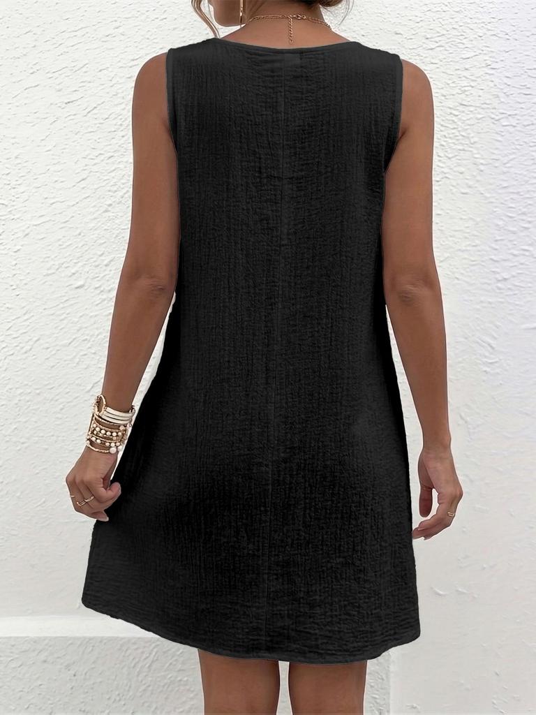 European & American Plus Size Women's V-Neck Sleeveless Button Dress 2026 - New Solid Color, Loose Fit
