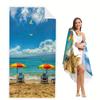 Adorable Summer Landscape Beach Towel, Colorful Ocean & Sand Design, Soft Microfiber Towel, Perfect Gift For Travel Lovers