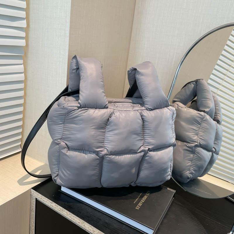 

Casual Soft Padded Women Shoulder Bags Simple Quilted Cott Ladies Crossbody Bag Solid Color Fashi Women Handbags Purse серый