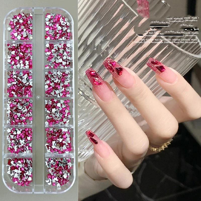 12 Boxed Mini Small Resin Nail Drill Mixed Color Acrylic Flat Special-shaped Drill Nail Art Accessories