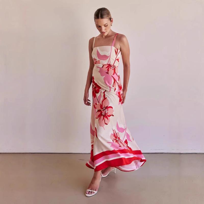 Women's Holiday Chic Slim Floral Print Halter Dress