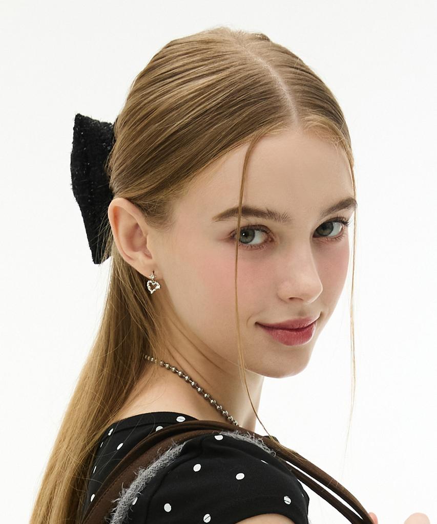 Vvv Big Ribbon Glitter Tweed Hair Claw Clip _ Black