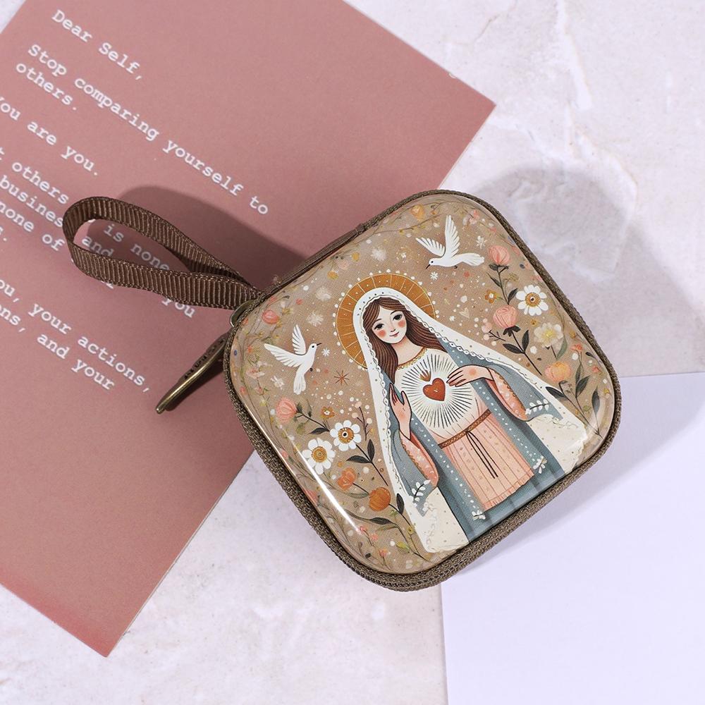 New Style Square Jewelry Bag Rosary Bag Religious Jewelry Storage Box Mini Zipper Bag, Folk-Style Decorative Storage Rack