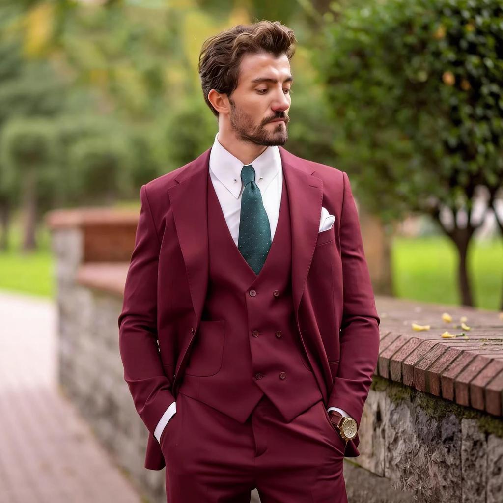 3 Piece  Men's Suits Slim Fit Peak Lapel Elegant Wedding Business Party Jacket Vest Pants Set High Quality