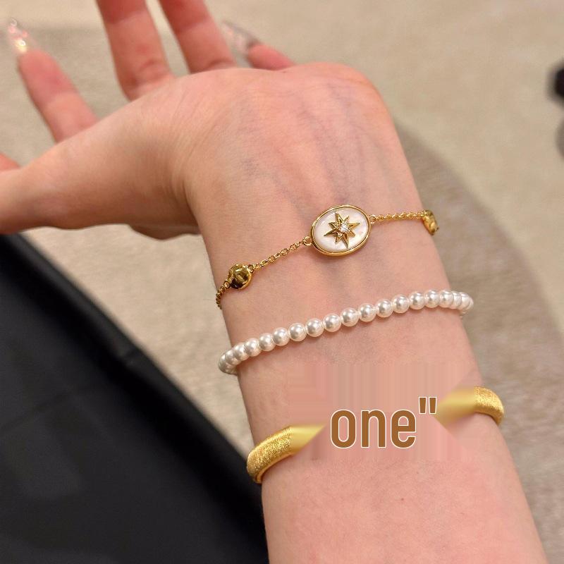 Französischer Luxus Perlmutt Stern Schmuckset: Halskette, Armband, Ring, Ohrringe mit Quaste und Diamantakzent