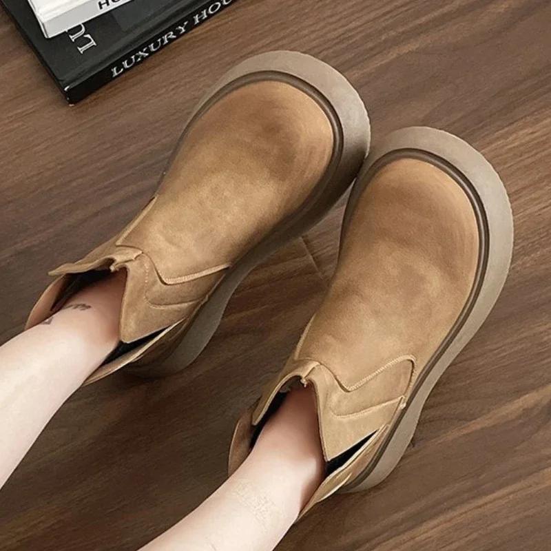 Fashion Platform Plush Women Ankle 2024 Winter Flats Warm Shoes Woman Brand New Trend Goth Casual Walking Non Slip Fad Botas Mujer