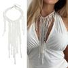 Fashionable Imitation Pearls Layering Necklace With Flowing Fringe Detail Adjustable Beaded Clavicle Chain