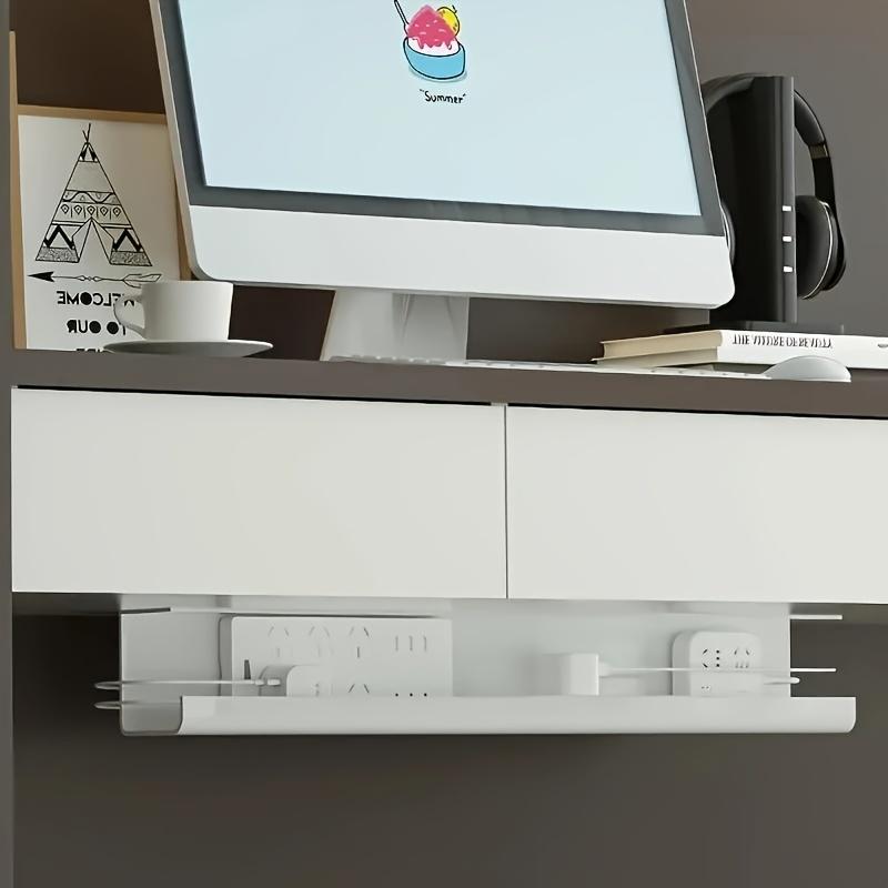 No-Drill Cord Organizer Box with Ventilation Slots - Sleek Black Under Desk Cable Management for Office & Home, Space-Saving Wire Holder for Chargers