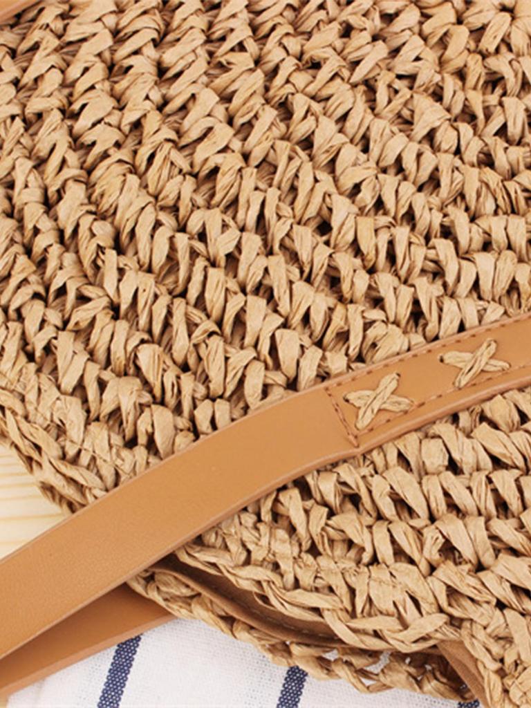 Women's Large Capacity Woven Round Shoulder Bag - Fashionable Beach & Commuter Style