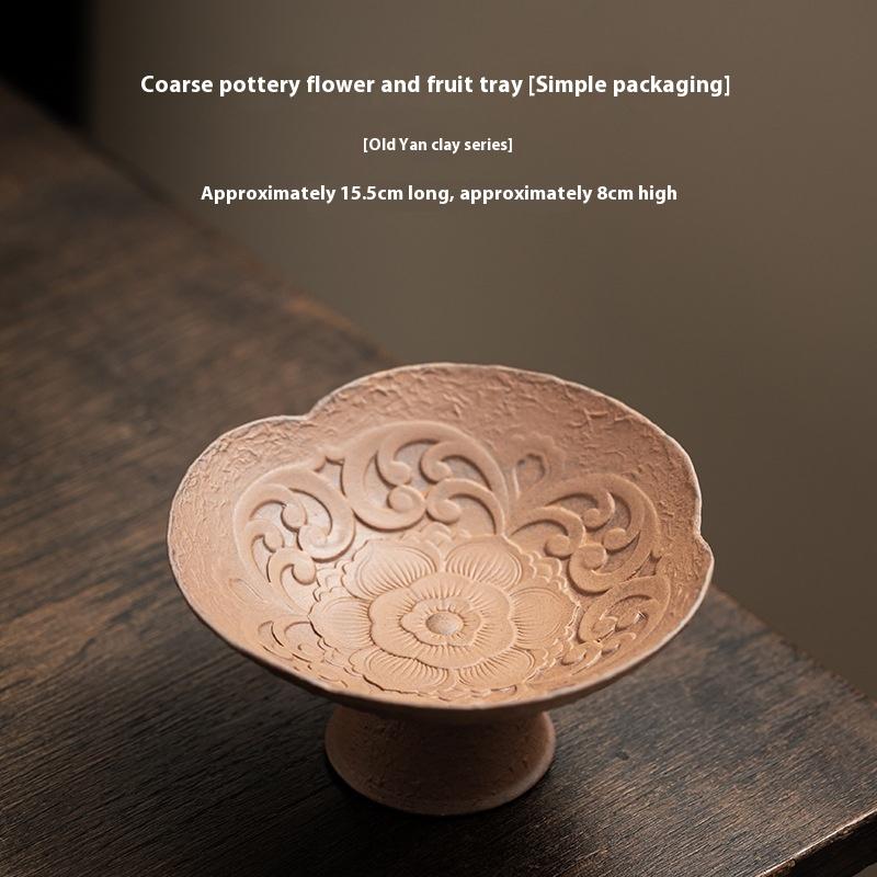 Old Rock Mud Fruit Plate Fruit Plate Household Snack Dried Fruit Plate Chinese Ceramic Refreshment Tray Coarse Pottery 6 Inches