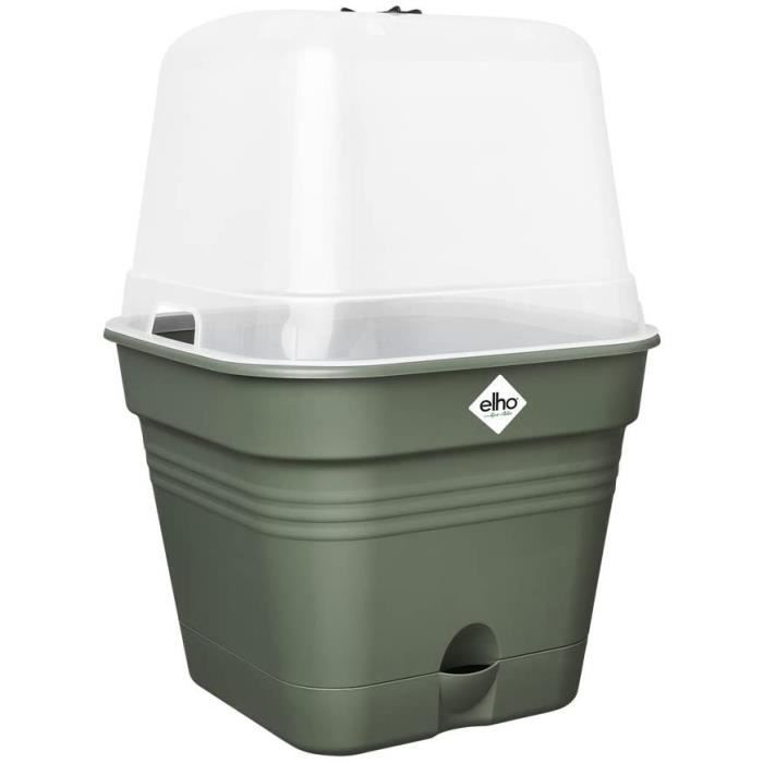 ELHO Square Grow Pot GREEN BASICS - Plastic - Reservoir - 19.5 X 19.5 X H 16.5 Cm - Leaf Green