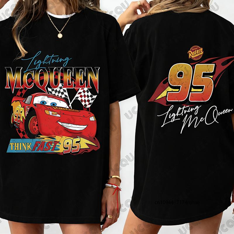 T-shirt in Cotone con Stampa di Auto d'Epoca e Saetta McQueen per Donna, Manica Corta Estiva, Magliette Casual Oversize, Top per Coppie