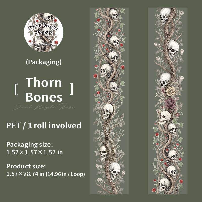 1Roll Halloween Gothic Rose Skeleton Washi Tape For Scrapbooking DIY, Journal Decoration, Phone Case Notebook Decor
