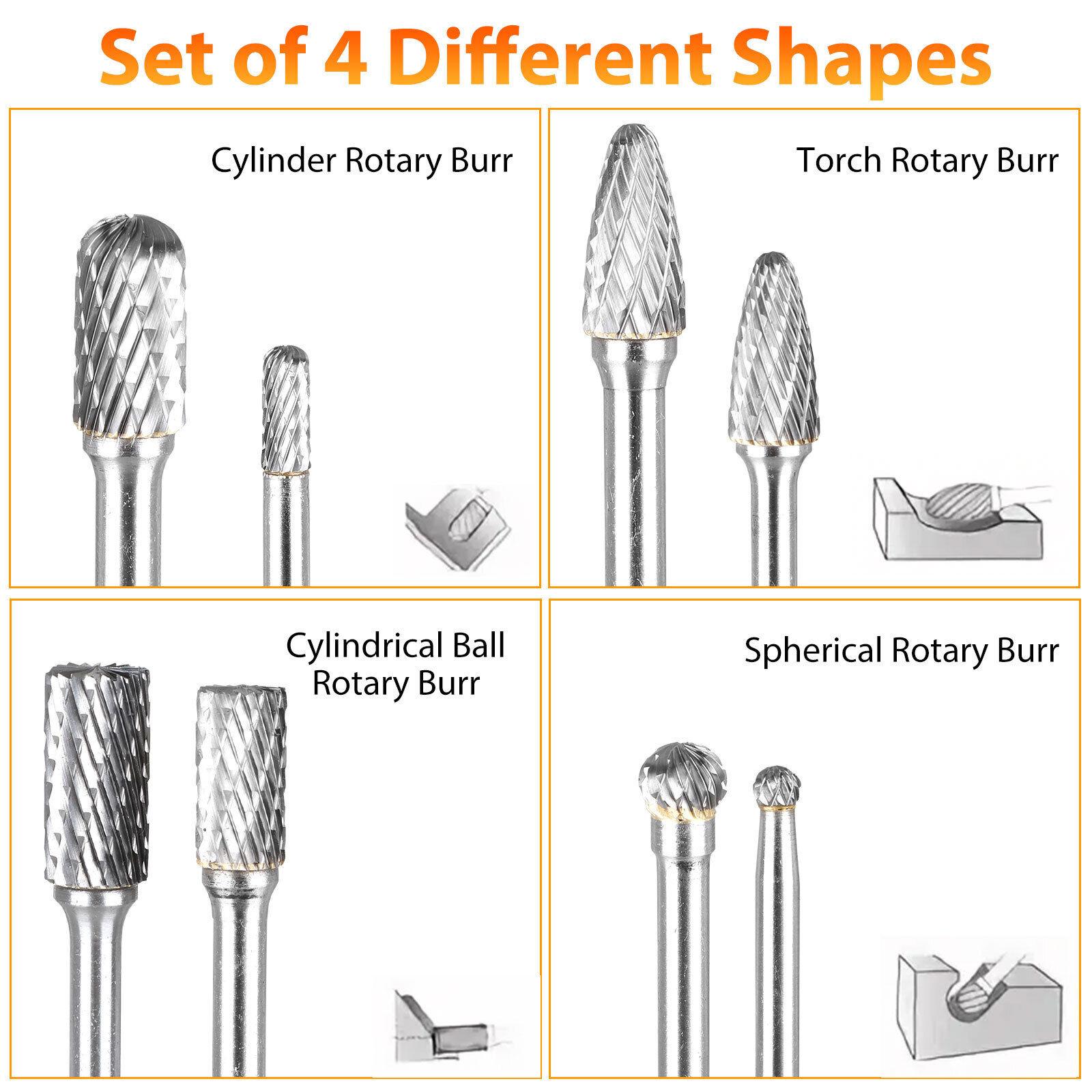 8pcs Tungsten Carbide Rotary Files Set 2 Ball Rotary Files 2 Cylindrical
