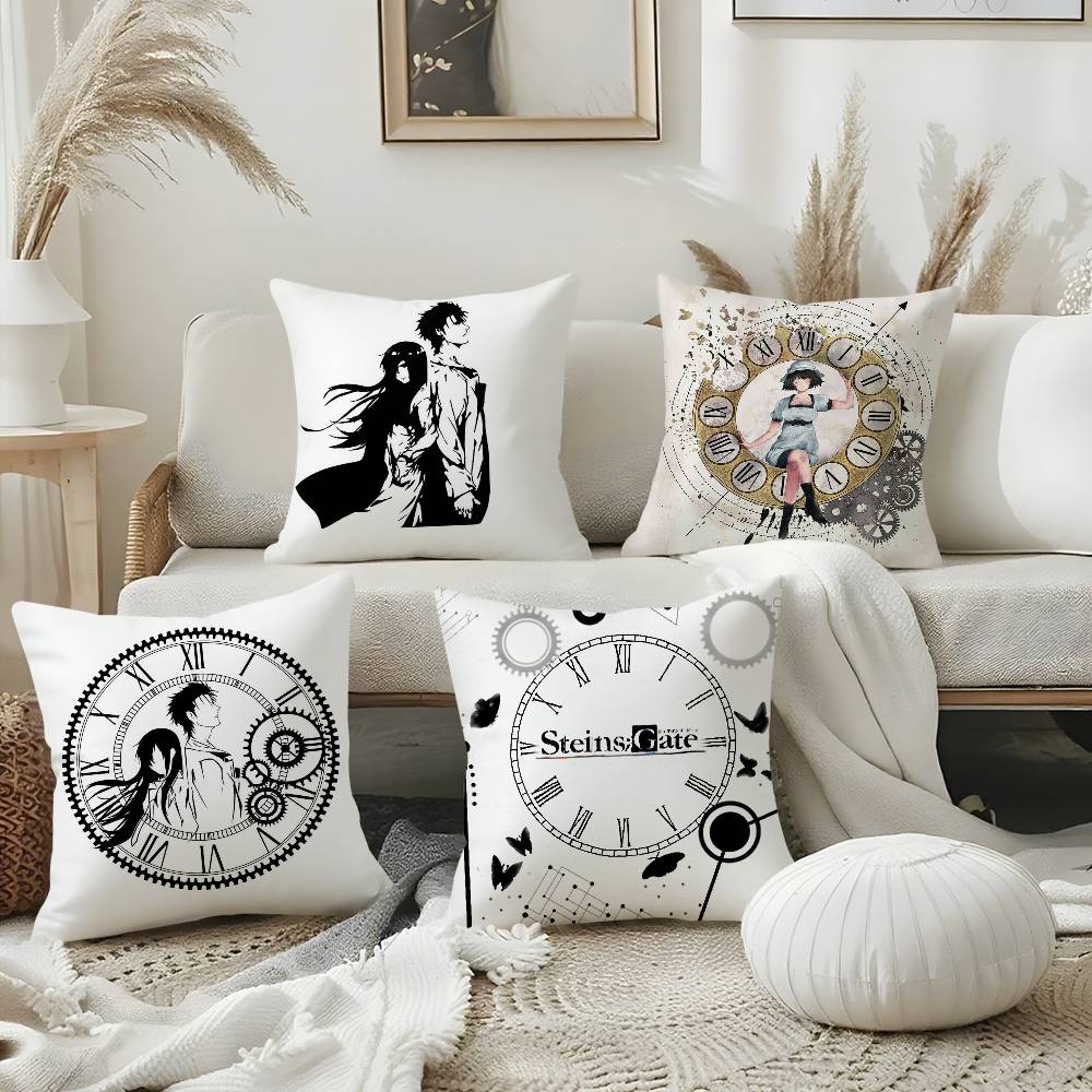 Anime S-Steins Gate Pillow Case Home Dorm Chair Back Short Plush Double-Sided Printing Office Nap Time Cushion Cover