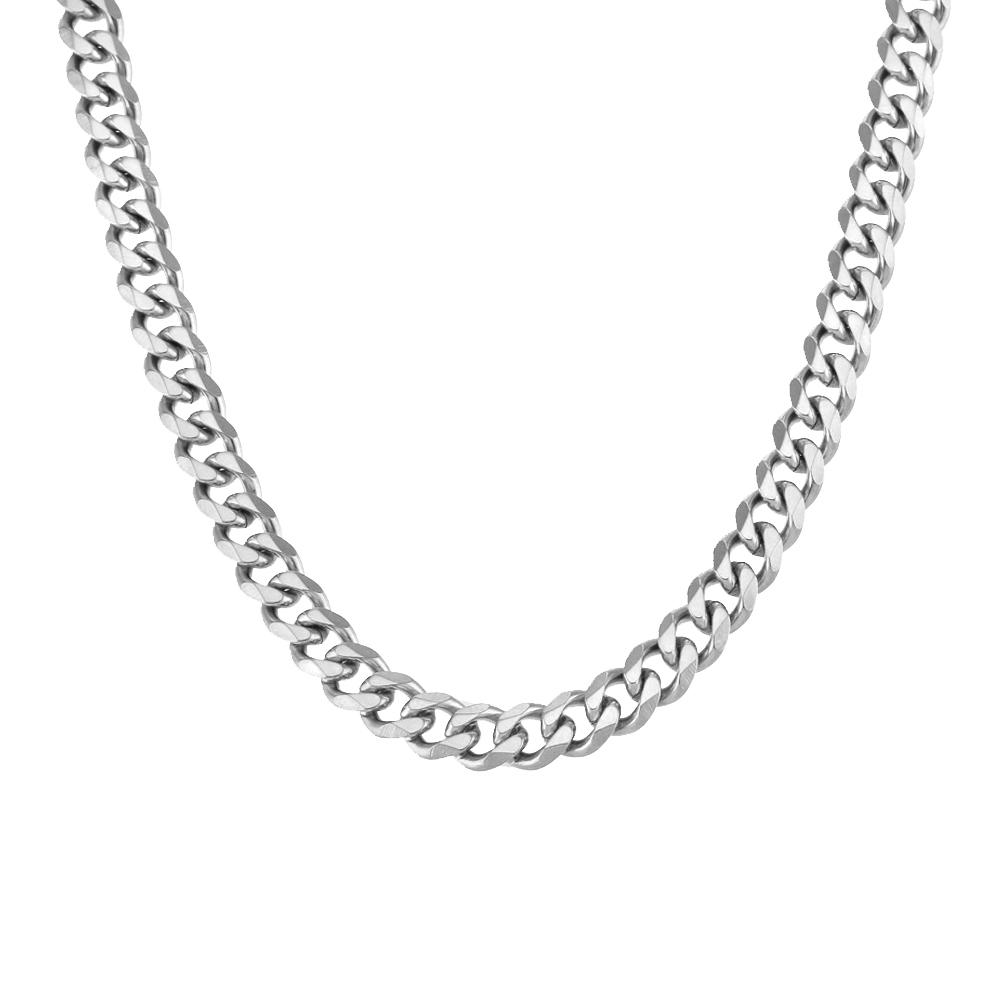 

Punk Curb Cuban Link Chain Necklaces Male Gold Color Stainless Steel 7mm Long Choker Chain For Men Women Hip Hop Jewelry Gift 35cm