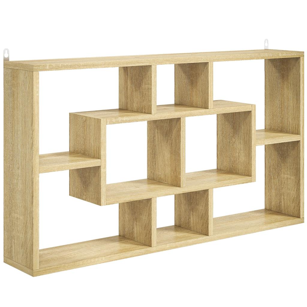 Decorative Wall Shelf, Bookshelf, CD Rack, 8 Cubes, 85 x 14.5 x 47.5 cm, Oak