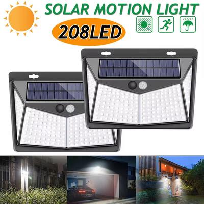 208LED Outdoor Wall Lamp Motion Sensor Lamp Waterproof Wireless Security Solar Wall Light 3 Modes Garden Pathway Walkway