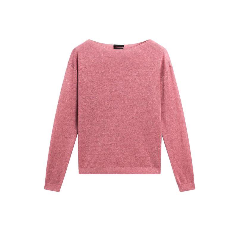 MD Spring and Summer Women's Clothing Idle Style Relaxed Light Linen Blended Boat Neck Long Sleeves Knitwear 5709648