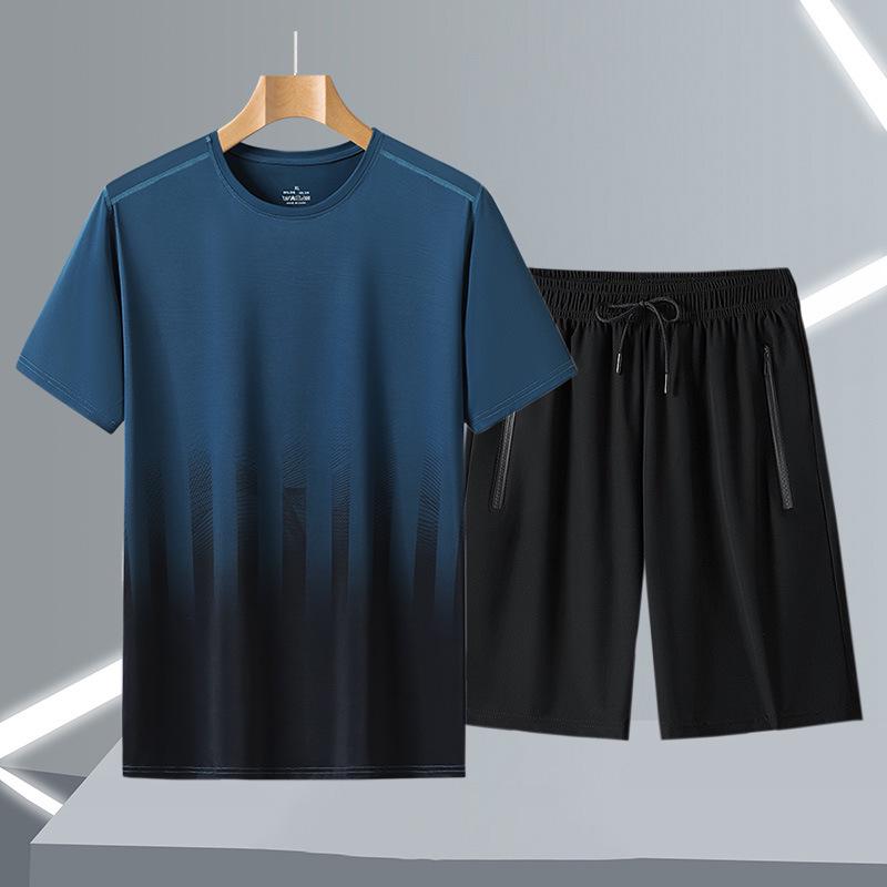 

Summer Sports Tie-Dye Gradient T-Shirt Set for Men and Women: Casual Round Neck, Short Sleeve. L оливковое зеленый